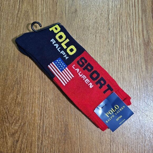 Polo Sport Ralph Lauren Socks USA Flag Red Navy Blue Size Large L Cotton New - Picture 6 of 6